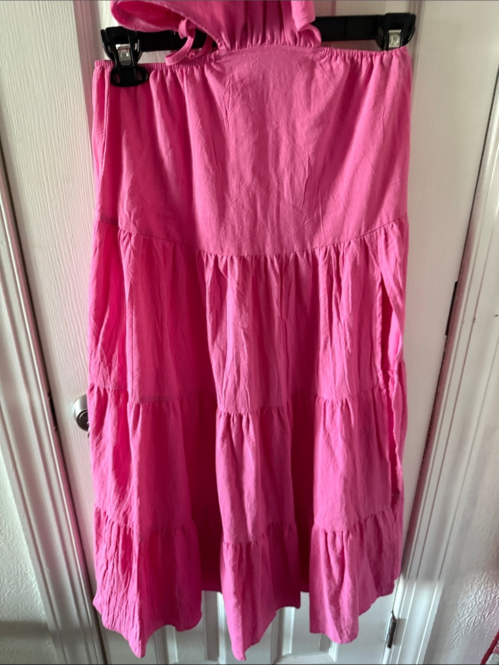 SHEIN Hot Pink Backless Halter Tiered Midi Dress - Picture 5 of 10